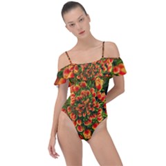 Tulips Arrangement Many Blossom Frill Detail One Piece Swimsuit