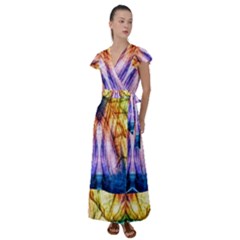 Abstract Pattern Color Colorful Flutter Sleeve Maxi Dress