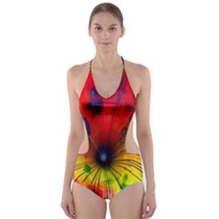 Color Background Structure Lines Cut-out One Piece Swimsuit by Wegoenart