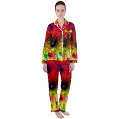 Color Background Structure Lines Satin Long Sleeve Pyjamas Set by Wegoenart