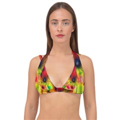 Color Background Structure Lines Double Strap Halter Bikini Top