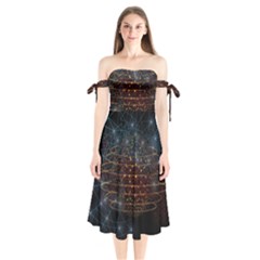 Network Abstract Connection Shoulder Tie Bardot Midi Dress by Wegoenart