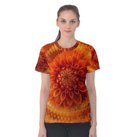 Abstract Dahlia Orange Autumn Women s Cotton Tee by Wegoenart