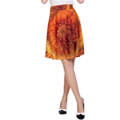 Abstract Dahlia Orange Autumn A-line Skirt by Wegoenart