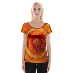 Abstract Dahlia Orange Autumn Cap Sleeve Top by Wegoenart