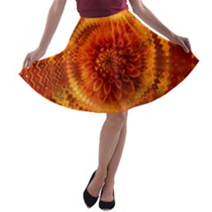 Abstract Dahlia Orange Autumn A-line Skater Skirt by Wegoenart