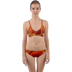 Abstract Dahlia Orange Autumn Wrap Around Bikini Set by Wegoenart