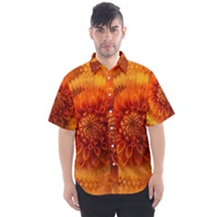 Abstract Dahlia Orange Autumn Men s Short Sleeve Shirt