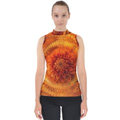 Abstract Dahlia Orange Autumn Mock Neck Shell Top by Wegoenart