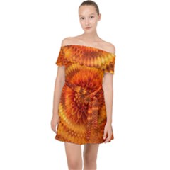 Abstract Dahlia Orange Autumn Off Shoulder Chiffon Dress by Wegoenart