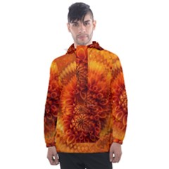 Abstract Dahlia Orange Autumn Men s Front Pocket Pullover Windbreaker by Wegoenart