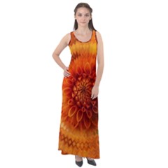 Abstract Dahlia Orange Autumn Sleeveless Velour Maxi Dress by Wegoenart