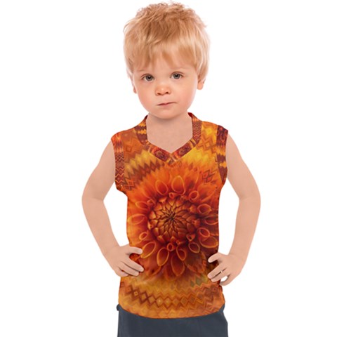 Abstract Dahlia Orange Autumn Kids  Mesh Tank Top by Wegoenart