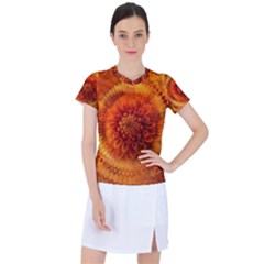 Abstract Dahlia Orange Autumn Women s Mesh Sports Top