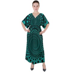 Spiral Abstract Pattern Background V-neck Boho Style Maxi Dress