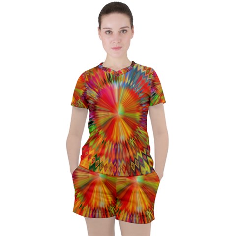 Kaleidoscope Mandala Color Women s Tee And Shorts Set by Wegoenart