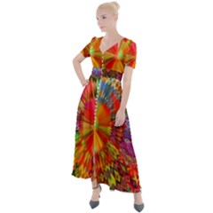 Kaleidoscope Mandala Color Button Up Short Sleeve Maxi Dress