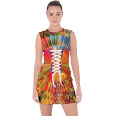 Kaleidoscope Mandala Color Lace Up Front Bodycon Dress