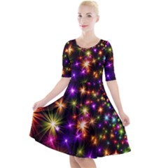 Star Colorful Christmas Abstract Quarter Sleeve A-line Dress by Wegoenart