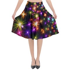 Star Colorful Christmas Abstract Flared Midi Skirt by Wegoenart