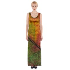 Fall Foliage Color Leaf Veins Thigh Split Maxi Dress by Wegoenart