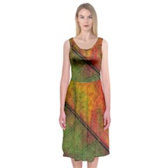 Fall Foliage Color Leaf Veins Midi Sleeveless Dress by Wegoenart