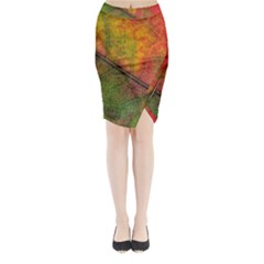 Fall Foliage Color Leaf Veins Midi Wrap Pencil Skirt by Wegoenart