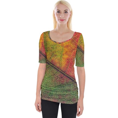 Fall Foliage Color Leaf Veins Wide Neckline Tee by Wegoenart