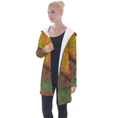 Fall Foliage Color Leaf Veins Longline Hooded Cardigan by Wegoenart