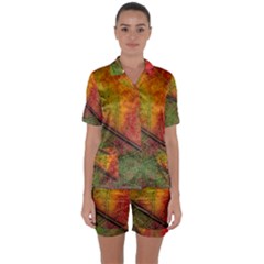 Fall Foliage Color Leaf Veins Satin Short Sleeve Pyjamas Set by Wegoenart