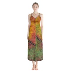 Fall Foliage Color Leaf Veins Button Up Chiffon Maxi Dress by Wegoenart