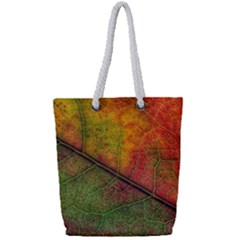 Fall Foliage Color Leaf Veins Full Print Rope Handle Tote (small) by Wegoenart