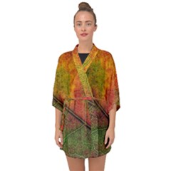 Fall Foliage Color Leaf Veins Half Sleeve Chiffon Kimono by Wegoenart