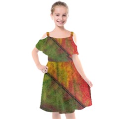 Fall Foliage Color Leaf Veins Kids  Cut Out Shoulders Chiffon Dress by Wegoenart