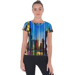 Skyline Frankfurt Christmas Star Short Sleeve Sports Top  by Wegoenart