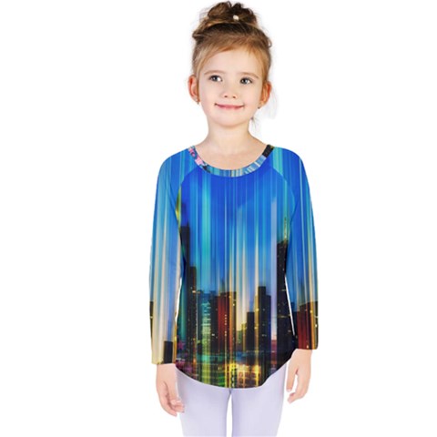 Skyline Frankfurt Christmas Star Kids  Long Sleeve Tee by Wegoenart