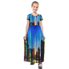 Skyline Frankfurt Christmas Star Kids  Short Sleeve Maxi Dress by Wegoenart