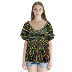 Explosion Abstract Pattern V-neck Flutter Sleeve Top by Wegoenart