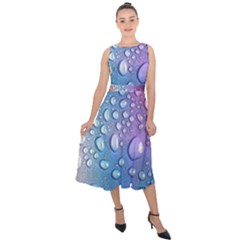 Drop Of Water Rainbow Wet Liquid Midi Tie-back Chiffon Dress by Wegoenart