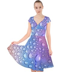 Drop Of Water Rainbow Wet Liquid Cap Sleeve Front Wrap Midi Dress by Wegoenart