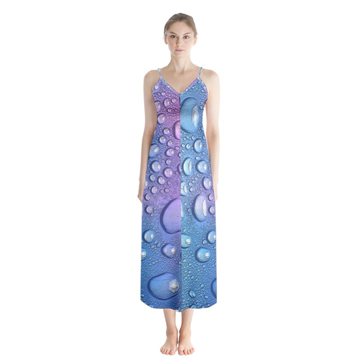 Drop Of Water Rainbow Wet Liquid Button Up Chiffon Maxi Dress