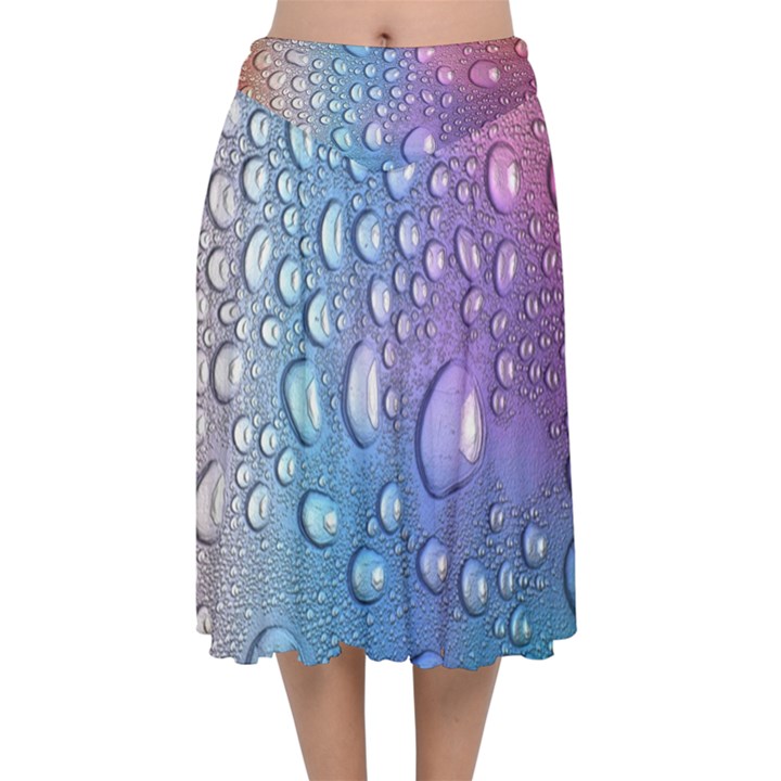 Drop Of Water Rainbow Wet Liquid Velvet Flared Midi Skirt