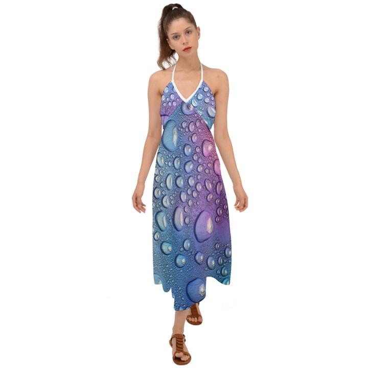 Drop Of Water Rainbow Wet Liquid Halter Tie Back Dress 