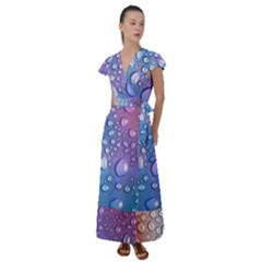 Drop Of Water Rainbow Wet Liquid Flutter Sleeve Maxi Dress