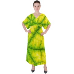 Photosynthesis Leaf Green Structure V-neck Boho Style Maxi Dress