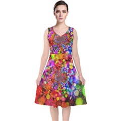 Bokeh Color Light Points Pattern V-neck Midi Sleeveless Dress  by Wegoenart