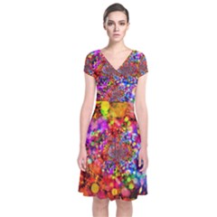 Bokeh Color Light Points Pattern Short Sleeve Front Wrap Dress by Wegoenart