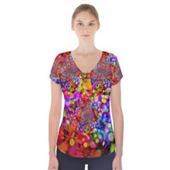 Bokeh Color Light Points Pattern Short Sleeve Front Detail Top by Wegoenart