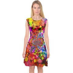 Bokeh Color Light Points Pattern Capsleeve Midi Dress by Wegoenart