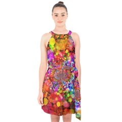 Bokeh Color Light Points Pattern Halter Collar Waist Tie Chiffon Dress by Wegoenart